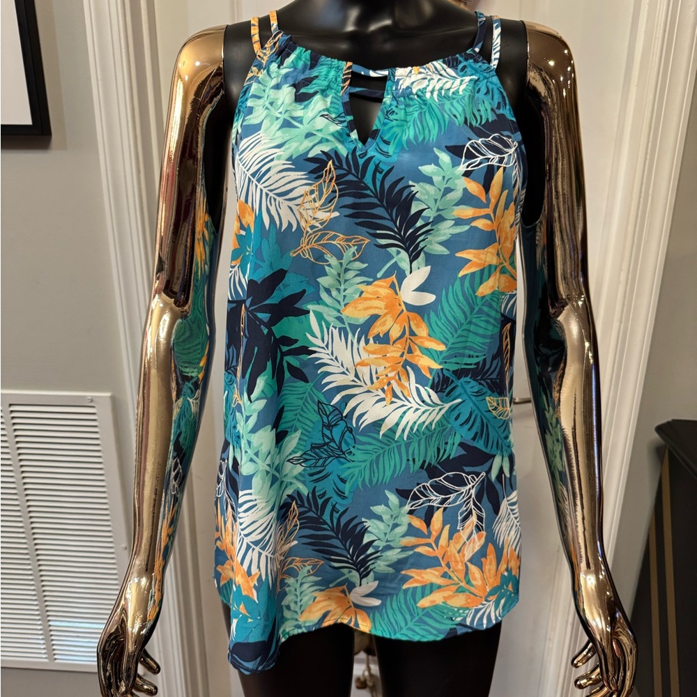 Market & Spruce Tropical Leaf Print Sleeveless Top